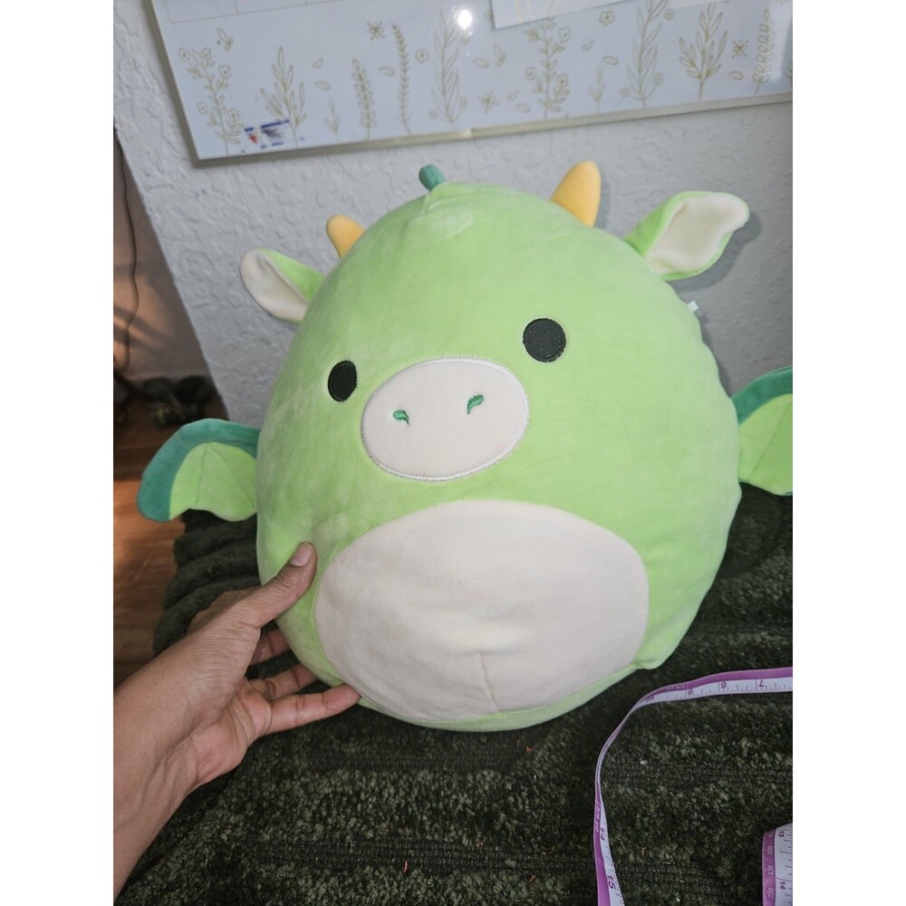 Squishmallows Green Dragon 14" Plush Yellow Horns Wings Kellytoy Stuffed Animal
